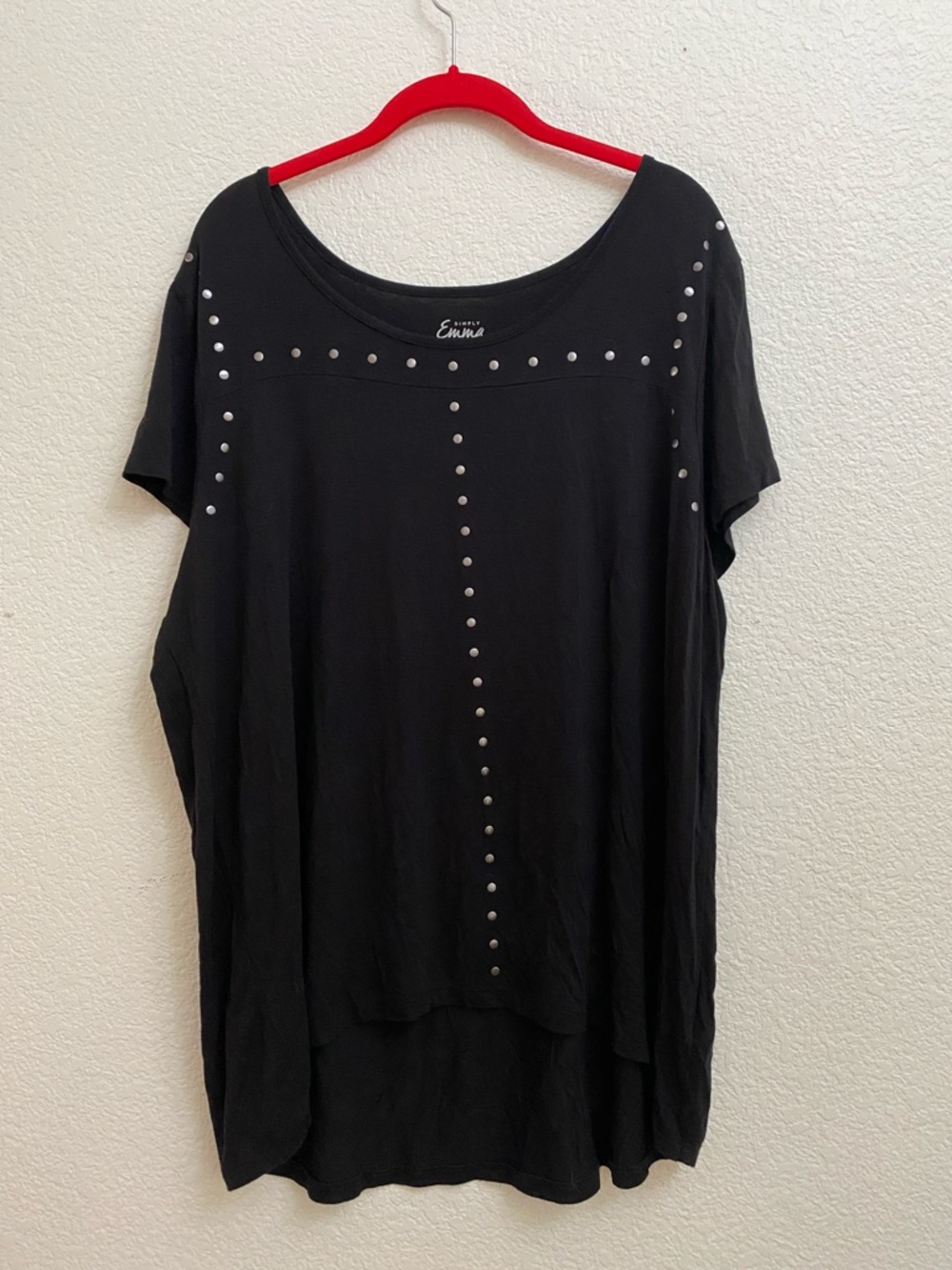 Like New 2X Simply Emma Black Short-Sleeve Top with Stud Trim